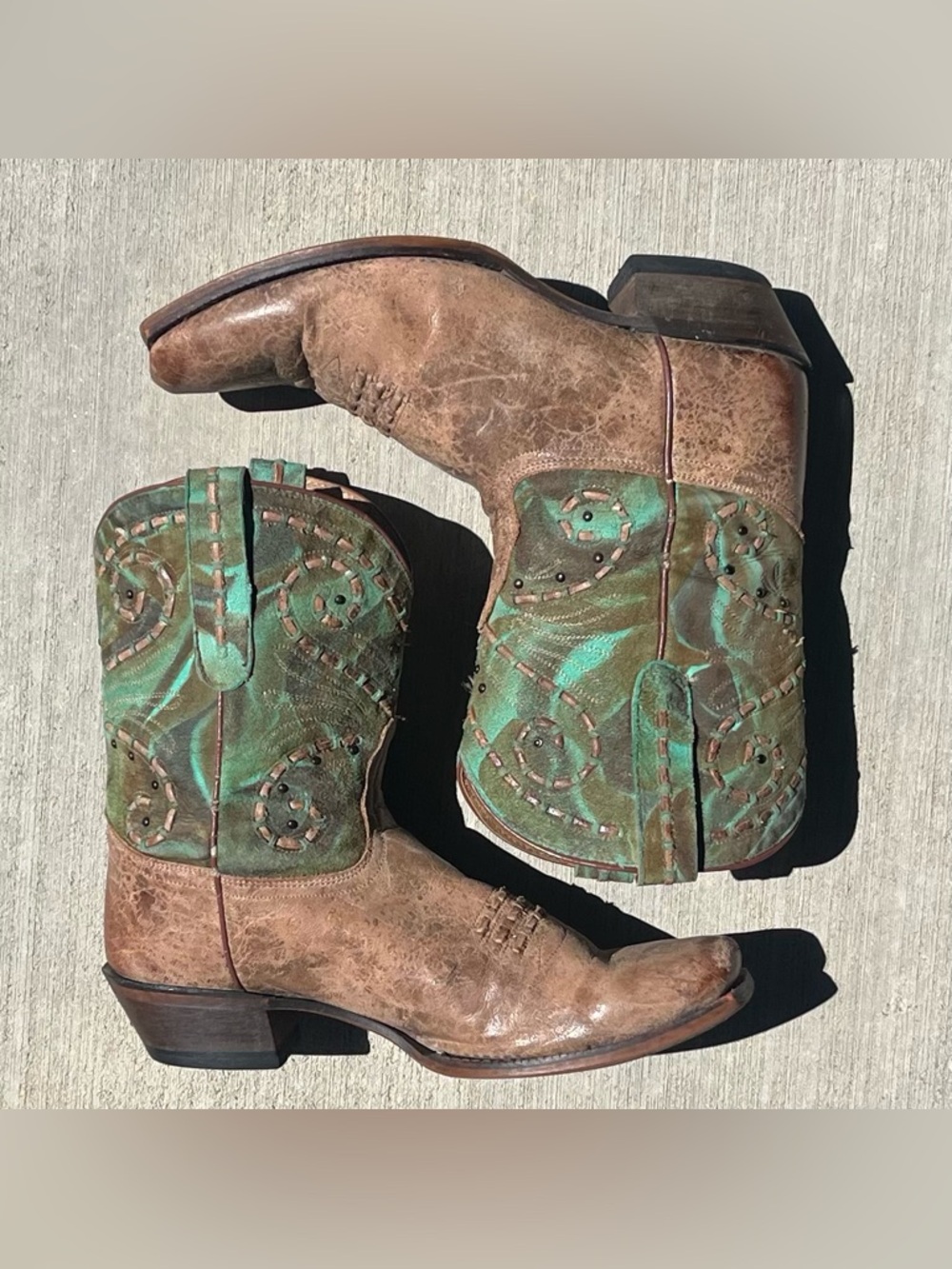 TONY LAMA Teal Painted Nunbuck Shorty Cowgirl Boots 9.5 B